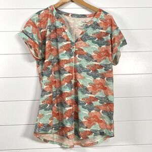 L.L. Bean Womens Streamside Splitneck Print Shirt sz M NWT Multicolor Tropical